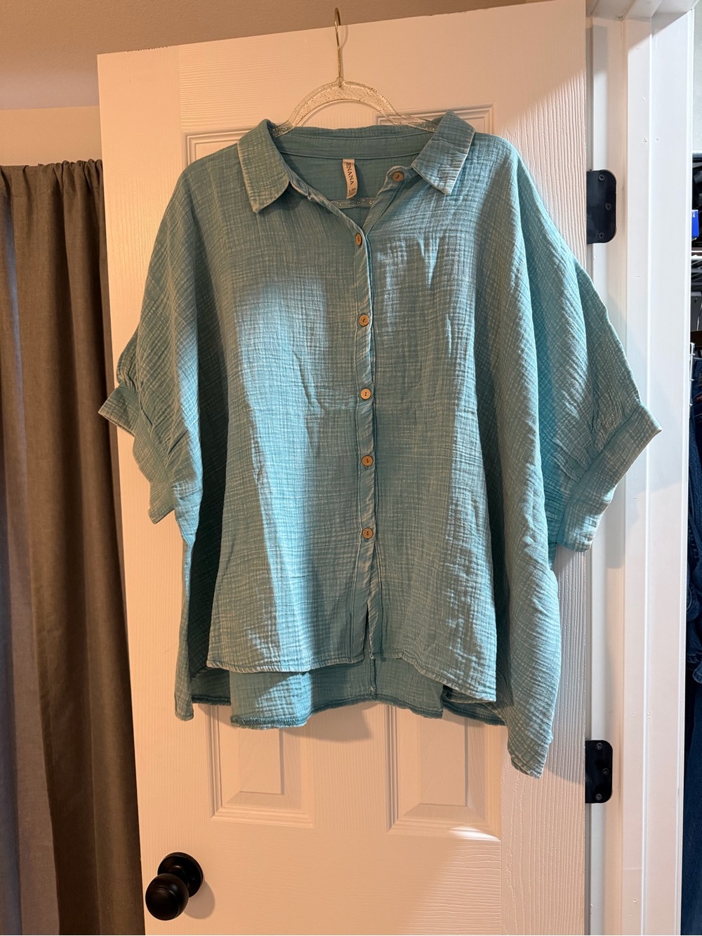Zenana Outfitters Light Teal Button-Down Gauze Shirt